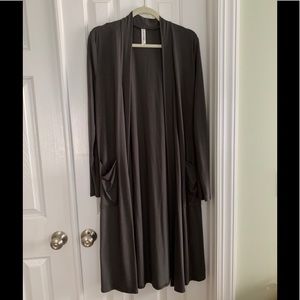 Long, solid gray cardigan with pockets!